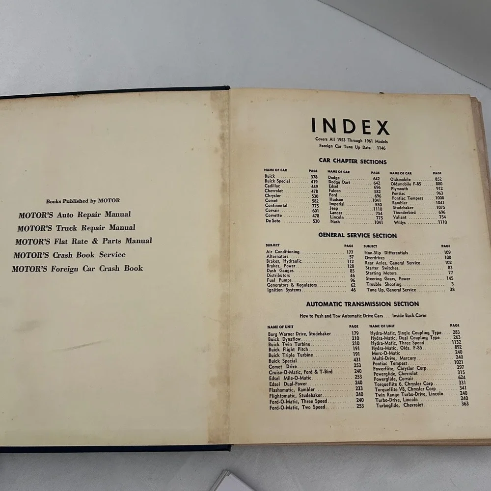 1961 MOTOR'S‎ Auto Repair Manual 24th Edition Vintage Car Automotive Guide